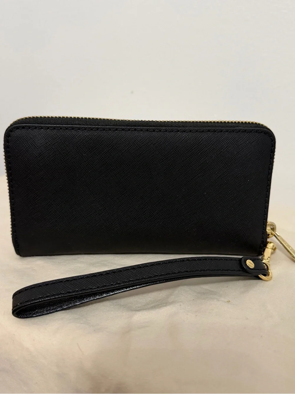 Michael Kors Black Saffiano Zip Wristlet with Gold Logo